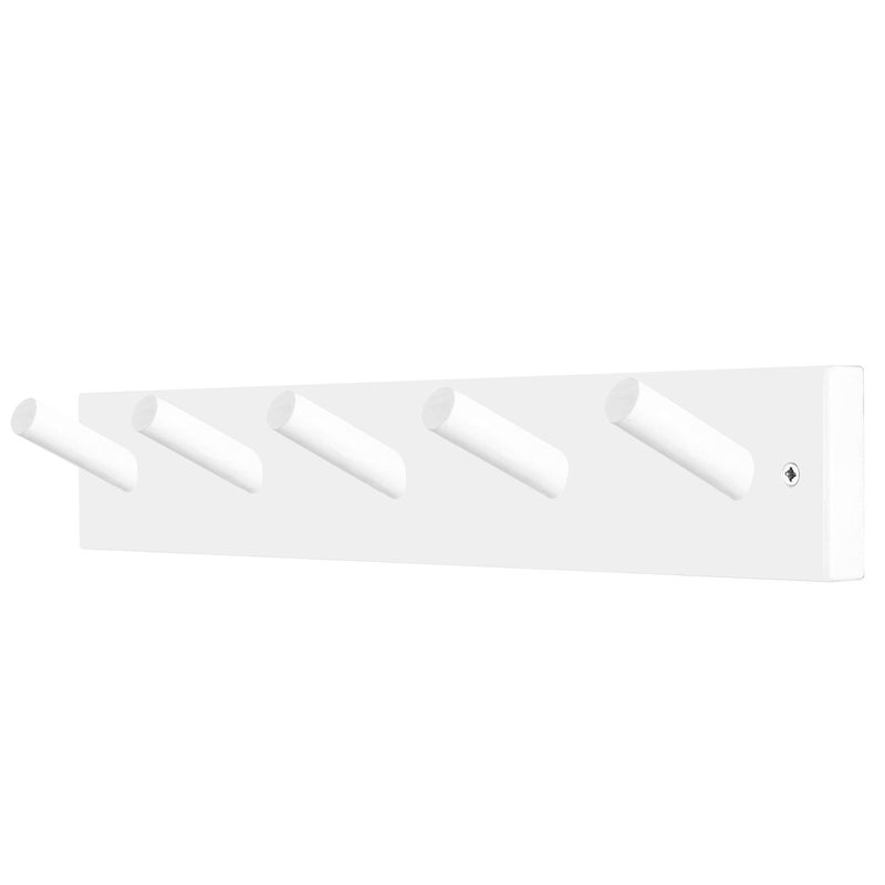 WEBI Coat Rack Wall Mounted,Coat Hanger Wall,16" Hole to Hole,Coat Hooks Wall Mount,Hook Rack Peg Rail,5 Hooks for Hanging Jacket,Hats,Clothes,White - Image 1